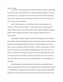 Реферат: Nature Versus Nurture Essay Research Paper Nature Реферат: Nature Versus Nurture Essay Research Paper Nature