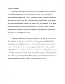 Реферат: Nature Versus Nurture Essay Research Paper Nature Реферат: Nature Versus Nurture Essay Research Paper Nature