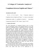A Critique of “contrastive Analysis of Compliment Between English and Chinese ”