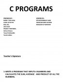 C Programming - Write a Program That Inputs 4 Numbers and Calculates the Sum, Average and Product of All the Numbers