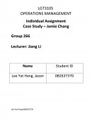 Lgt 3105 Operations Management - Individual Assignment Case Study – Jamie Chang