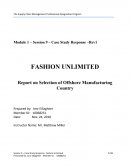 Fashion Unlimited - Report on Selection of offshore Manufacturing Country